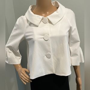 Theory "Koster" White Bell Sleeved 3 Button Cropped Jacket in Size Small…